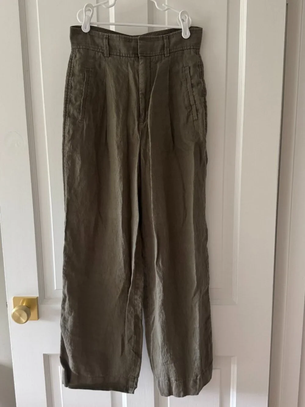 Everlane linen pleated high-rise pant, Olive green, 2